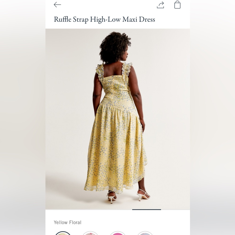 Abercrombie & Fitch Pale Yellow Floral Ruffle Strap High-Low Maxi Dress - Picture 3 of 3